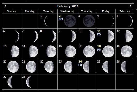 february 2011 moon phases calendar. For a calendar that shows Moon