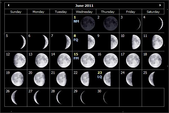 february 2011 moon phases. New Moon in Gemini on June 1st