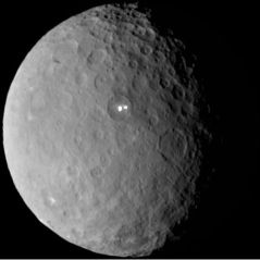     Ceres with her two mysterious bright spots.